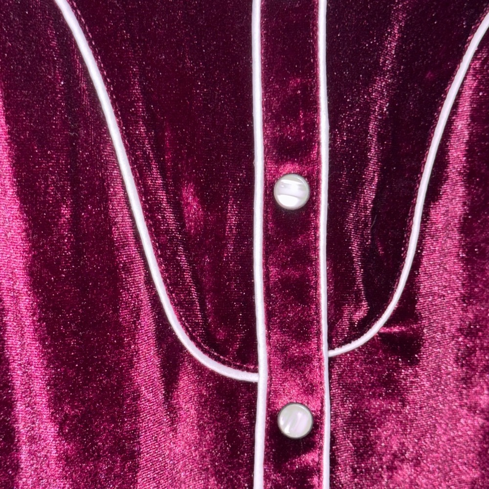 Ariat Burgundy Velvet Western Pearl Snap Shirt Womens Medium Cowgirl Rodeo Top - Picture 6 of 7